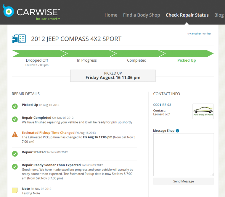 Check Repair Status - Details