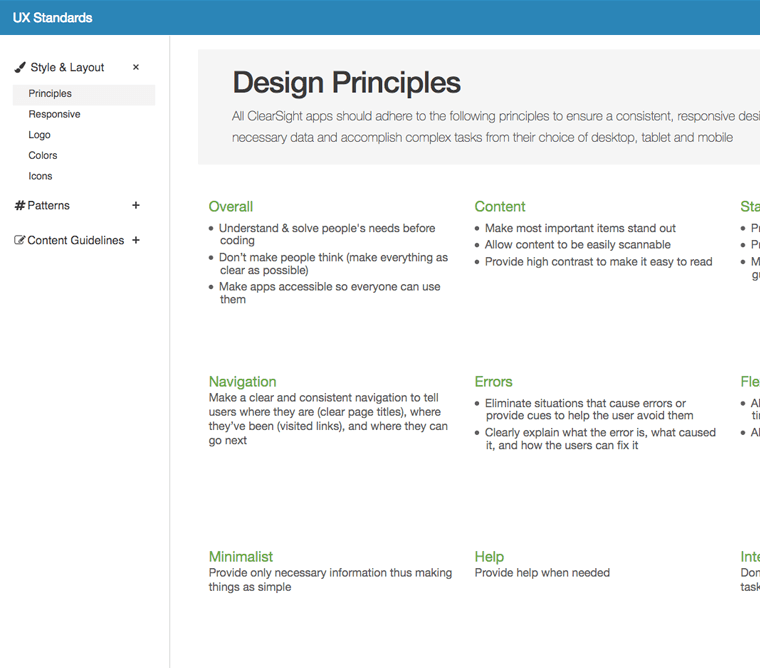 UX Standards design principles